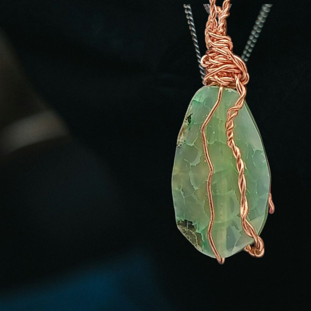 Green Agate & Copper Pendant