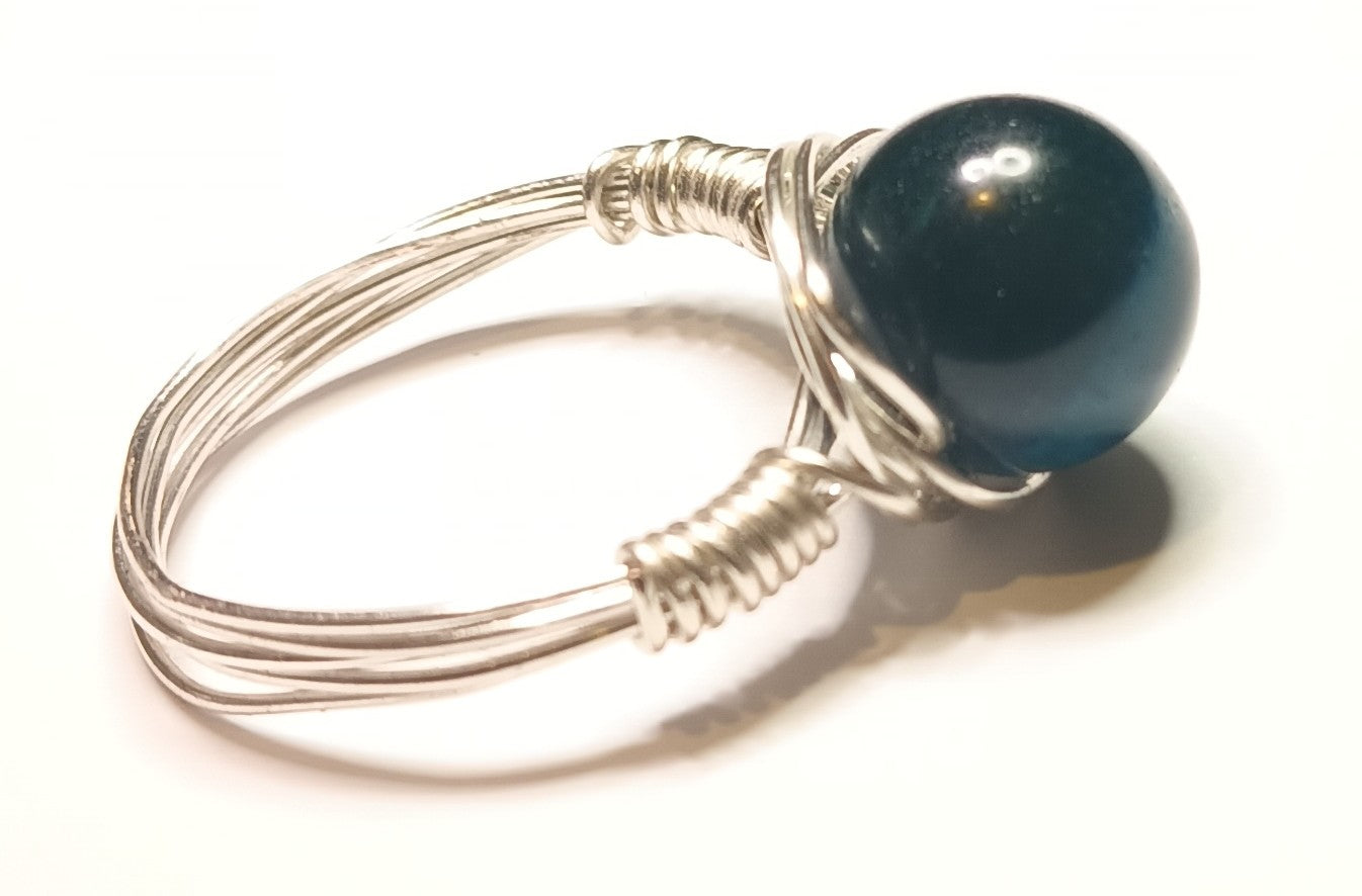 Teal Tigers Eye Single Stone Ring