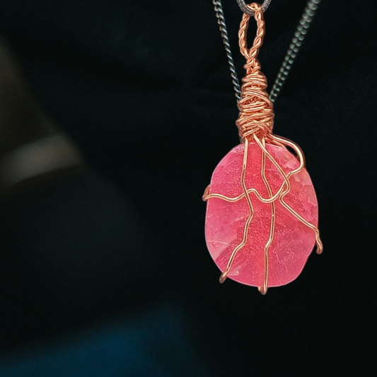Pink Agate & Copper Pendant
