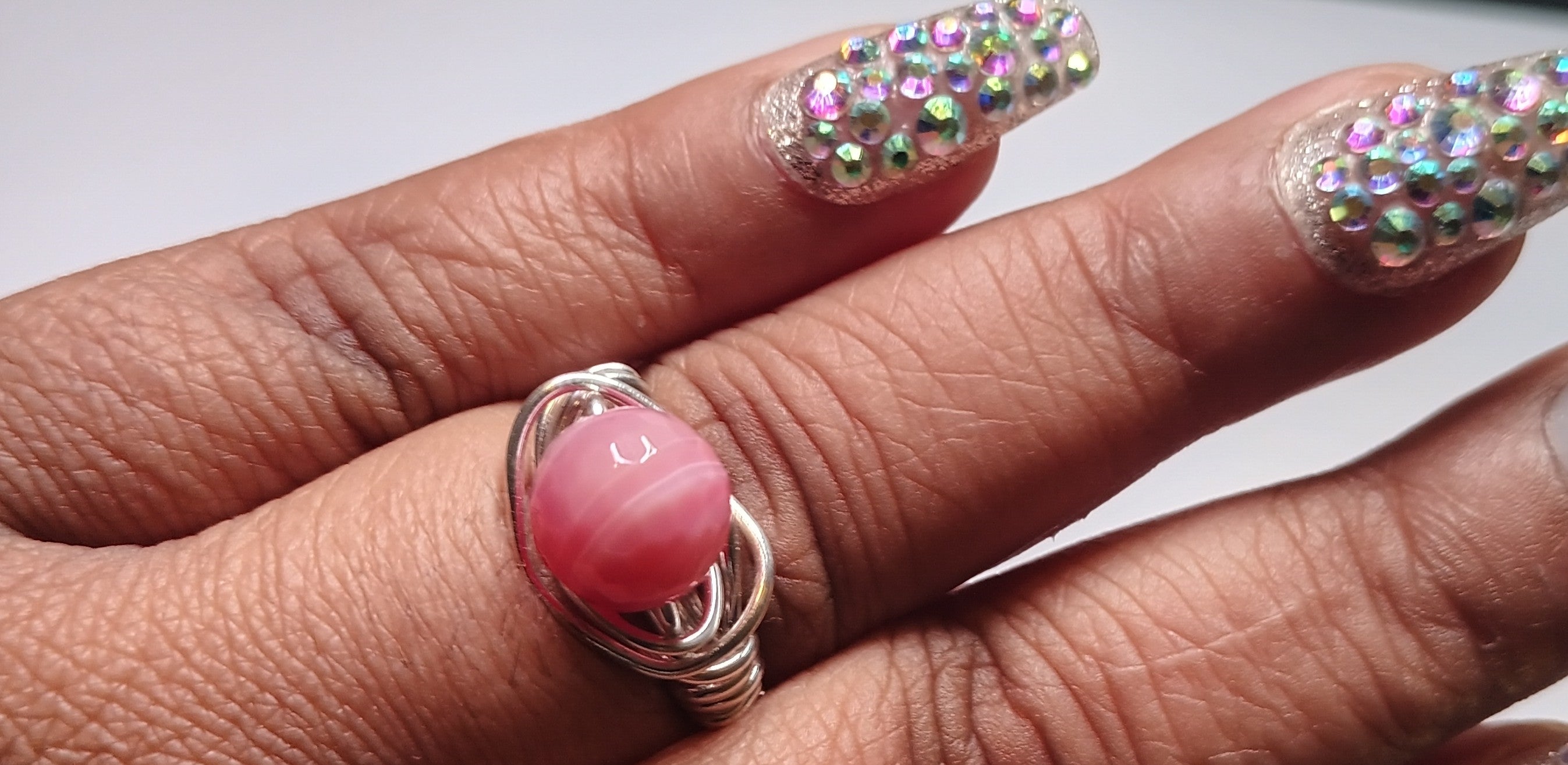 Pink Banded Agate Single Stone Ring