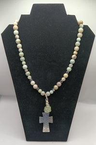 Amazonite Serenity Prayer Cross Necklace