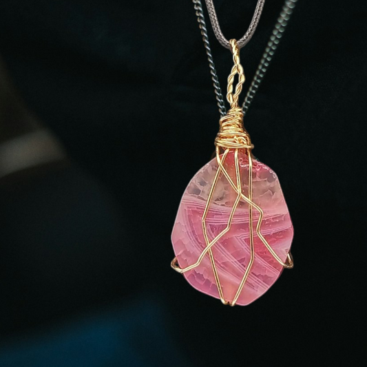 Pink Agate & Gold Pendant