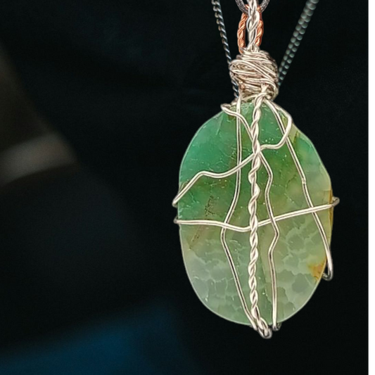 Green Agate & Silver Pendant