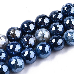 10mm Electroplated Blue & White Crackle Agate