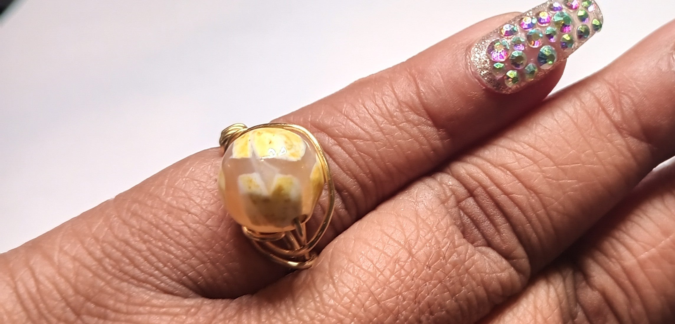 Yellow Tibetan Agate Single Stone Ring