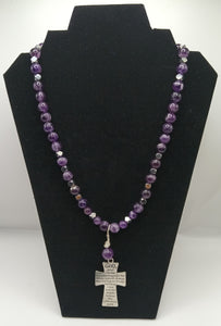 Ameythst Serenity Prayer Cross Necklace